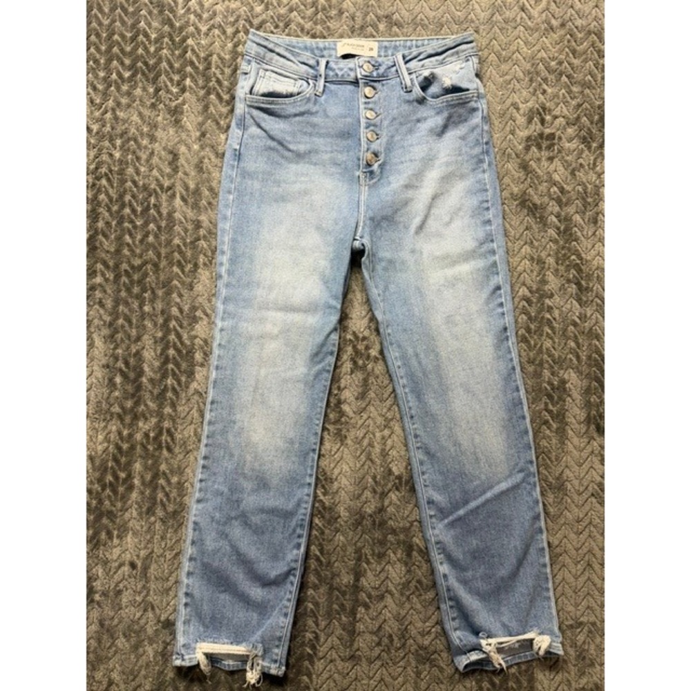 Just Black Denim Womens High Rise Button Fly Distressed  Straight Jeans 29 0552
